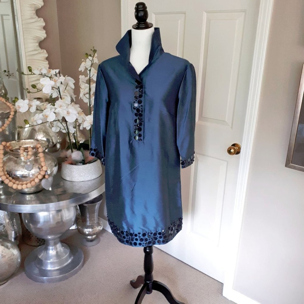 NWOT Mac & Jac blue, black embellished tunic dress, 12 - Picture 6 of 11
